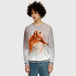 Свитшот мужской Лиса и снег, цвет: 3D-меланж — фото 2