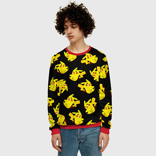 Мужской свитшот Веселый пикачу / 3D-Красный – фото 3