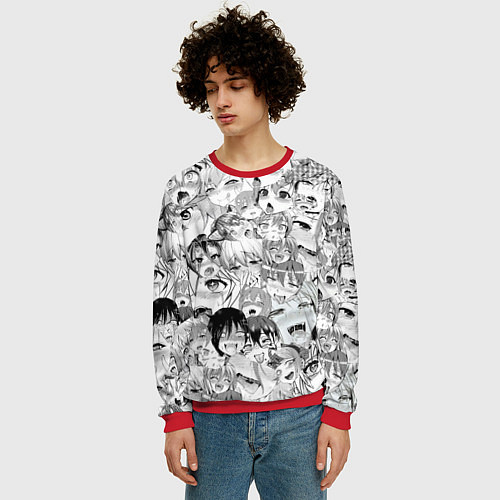 Мужской свитшот Ahegao monochrome / 3D-Красный – фото 3