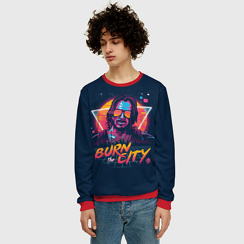 Мужской свитшот Cyberpunk 2077 / 3D-Красный – фото 3