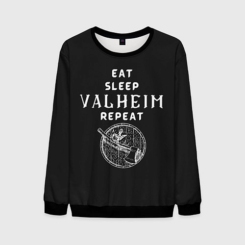 Мужской свитшот Eat Sleep Valheim Repeat / 3D-Черный – фото 1