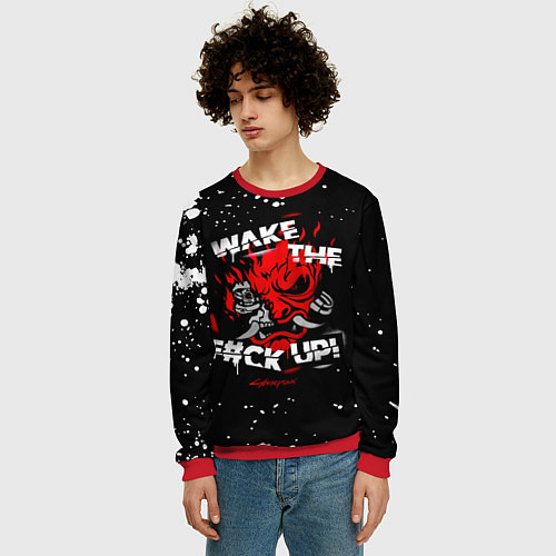 Мужской свитшот WAKE THE F CK UP! / 3D-Красный – фото 3