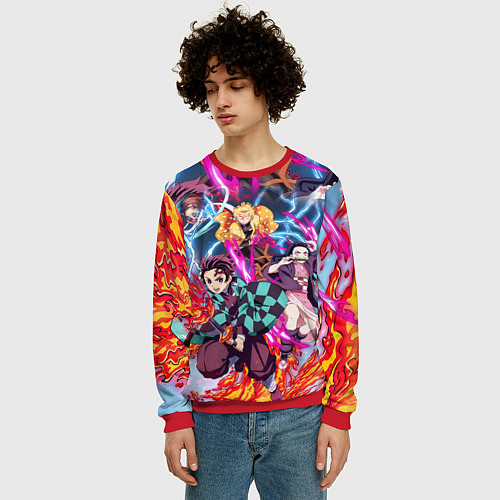 Мужской свитшот КЛИНОК РАССЕКАЮЩИЙ ДЕМОНОВ / 3D-Красный – фото 3