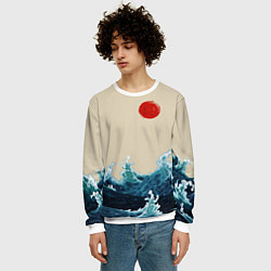 Свитшот мужской Японский Стиль Волны и Солнце, цвет: 3D-белый — фото 2
