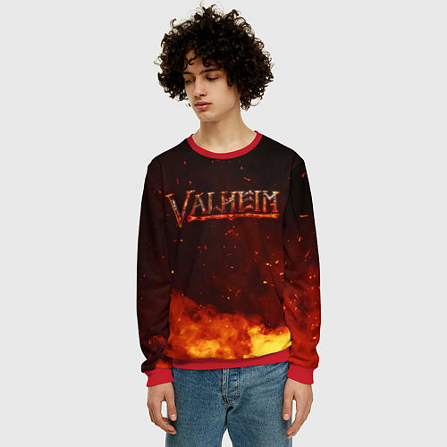 Мужской свитшот Valheim огненный лого / 3D-Красный – фото 3
