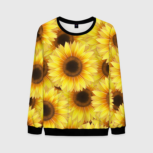 Мужской свитшот Подсолнухи в поле / 3D-Черный – фото 1