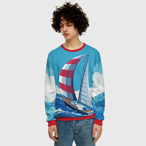 Мужской свитшот ПАРУСНИК В МОРЕ ЛЮБЛЮ МОРЕ Z / 3D-Красный – фото 3