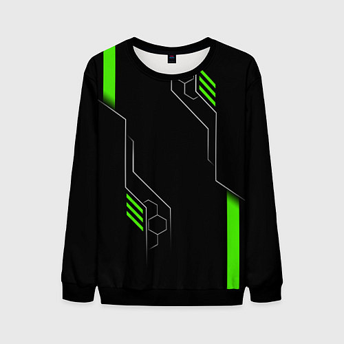Мужской свитшот ФУТУРИСТИЧНАЯ БРОНЯ ЗЕЛЕНАЯ / 3D-Черный – фото 1