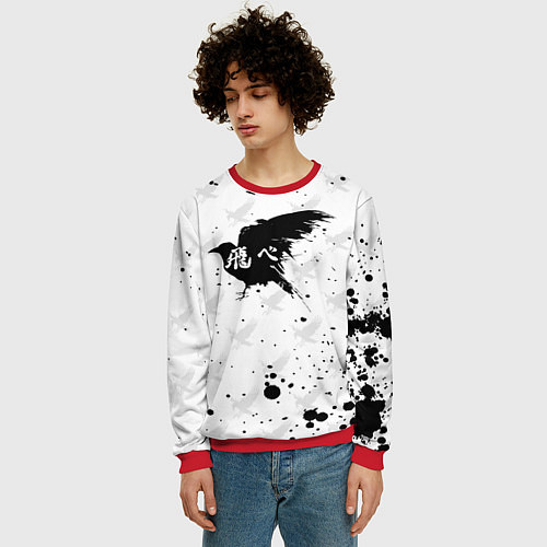 Мужской свитшот Лозунг Карасуно ворон Haikyu!! / 3D-Красный – фото 3