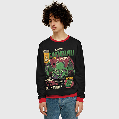 Мужской свитшот Кот Ктулху / 3D-Красный – фото 3
