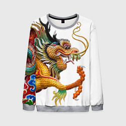 Свитшот мужской Желтый китайский дракон 3D, цвет: 3D-меланж