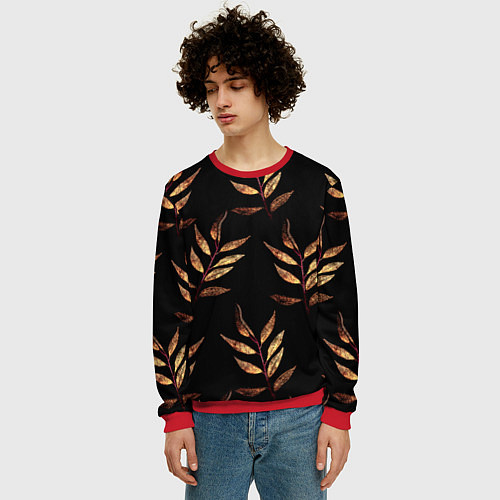 Мужской свитшот Золотисто-красные листья / 3D-Красный – фото 3