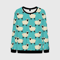 Мужской свитшот Овечки паттерн на бирюзовом