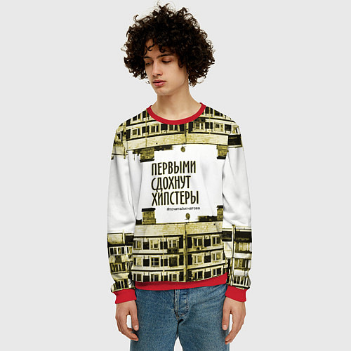 Мужской свитшот Хипстеры urban style / 3D-Красный – фото 3