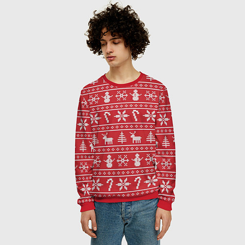 Мужской свитшот Новогодний атрибуты / 3D-Красный – фото 3