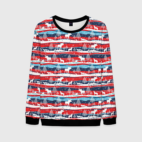 Мужской свитшот Merry Christmas лесные звери / 3D-Черный – фото 1
