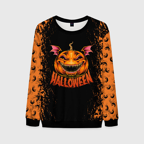 Мужской свитшот Веселая тыква на хеллоуин / 3D-Черный – фото 1