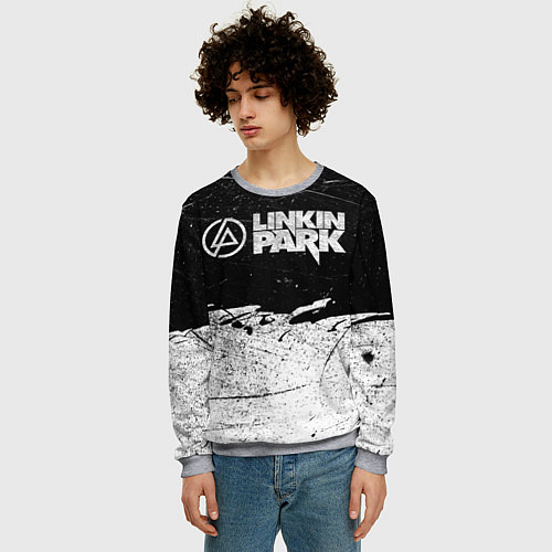 Мужской свитшот Линкин Парк Лого Рок ЧБ Linkin Park Rock / 3D-Меланж – фото 3