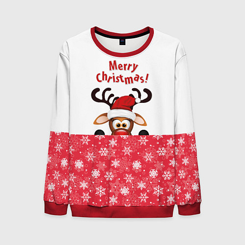 Мужской свитшот Оленёнок Merry Christmas / 3D-Красный – фото 1