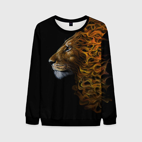Мужской свитшот ПЛАМЕННЫЙ ЛЕВ / 3D-Черный – фото 1