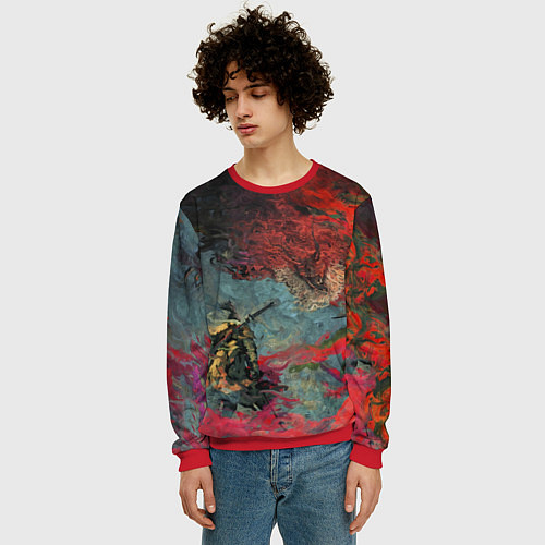 Мужской свитшот Sekiro Самурай против дракона / 3D-Красный – фото 3