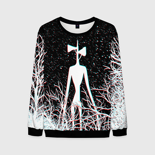 Мужской свитшот СИРЕНОГОЛОВЫЙ ГЛИТЧ ЛЕС, КОСМОС / 3D-Черный – фото 1