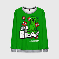 Свитшот мужской LIKE A BOSS Minecraft Creepe, цвет: 3D-меланж