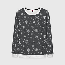 Свитшот мужской Белые снежинки на сером фоне, цвет: 3D-белый
