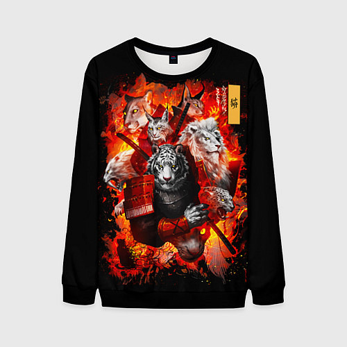 Мужской свитшот Водяной Тигр 2022 и крупные кошки лев, рысь / 3D-Черный – фото 1