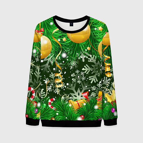 Мужской свитшот Новогоднее Настроение Елка / 3D-Черный – фото 1