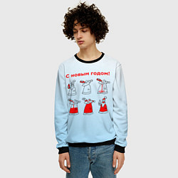 Свитшот мужской Дед Мороз пьет красное, цвет: 3D-черный — фото 2