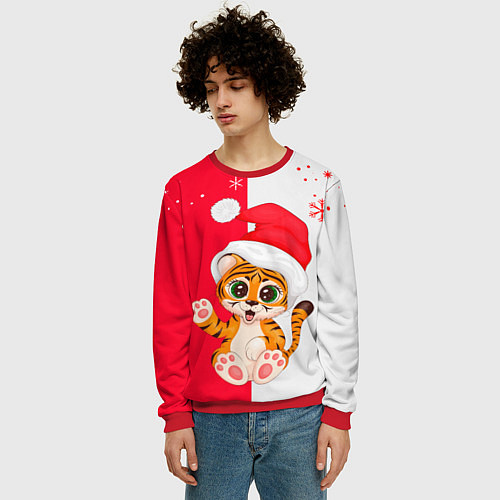 Мужской свитшот НОВЫЙ ГОД ТИГР СНЕЖИНКИ / 3D-Красный – фото 3