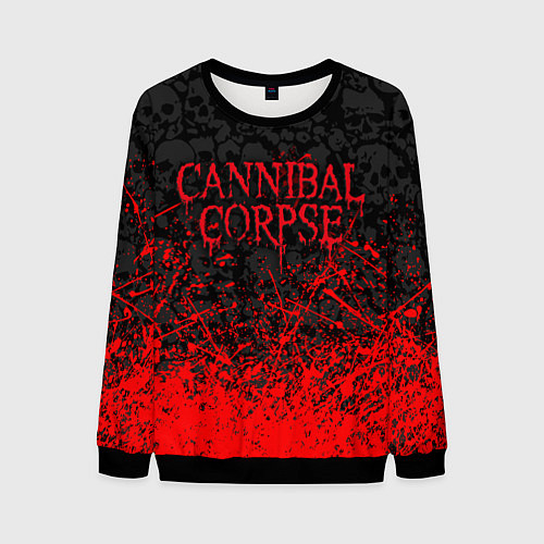 Мужской свитшот CANNIBAL CORPSE, БРЫЗГИ КРАСОК ЧЕРЕПА / 3D-Черный – фото 1
