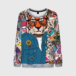 Свитшот мужской Стикербомбинг с тигром, цвет: 3D-меланж
