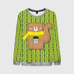 Свитшот мужской Бобер в шарфе и кружкой кофе, цвет: 3D-меланж