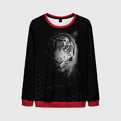 Свитшот мужской Тигр черно-белый соты, цвет: 3D-красный
