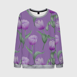 Мужской свитшот Фиолетовые тюльпаны с зелеными листьями