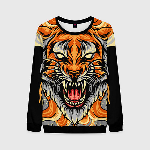 Мужской свитшот Символ года тигр в гневе / 3D-Черный – фото 1