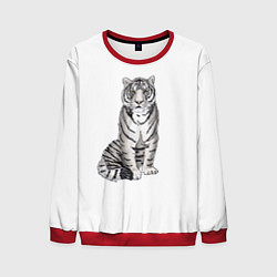Свитшот мужской Сидящая белая тигрица, цвет: 3D-красный