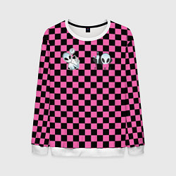 Свитшот мужской Инопланетянин в черно розовую клетку, цвет: 3D-белый