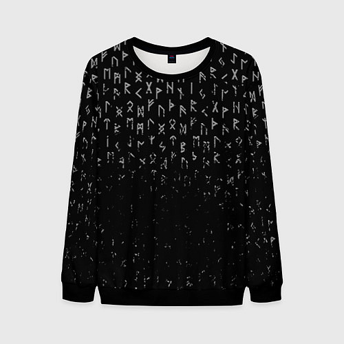 Мужской свитшот МЕТАЛЛИЧЕСКИЕ РУНЫ, БРЫЗГИ КРАСОК / 3D-Черный – фото 1