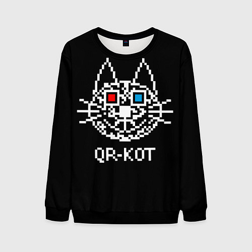 Мужской свитшот QR кот в стерео очках / 3D-Черный – фото 1