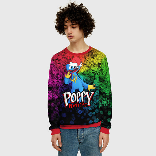 Мужской свитшот POPPY PLAYTIME НОВОГОДНИЙ ПОППИ ПЛЕЙТАЙМ / 3D-Красный – фото 3