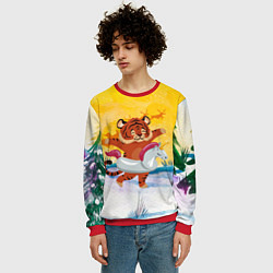 Свитшот мужской Тигренок бежит купаться в круге, цвет: 3D-красный — фото 2