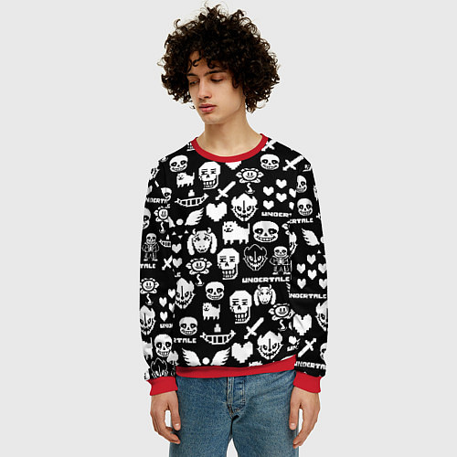 Мужской свитшот UNDERTALE PATTERN БЕЛЫЙ / 3D-Красный – фото 3