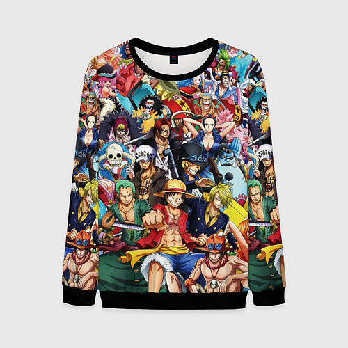 Мужской свитшот ВСЕ ГЕРОИ АНИМЕ ВАН ПИС ALL HEROES ONE PIECE / 3D-Черный – фото 1