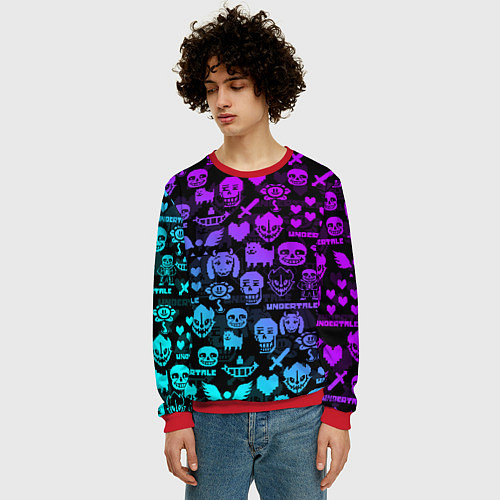 Мужской свитшот UNDERTALE NEON PATTERN УЗОР / 3D-Красный – фото 3