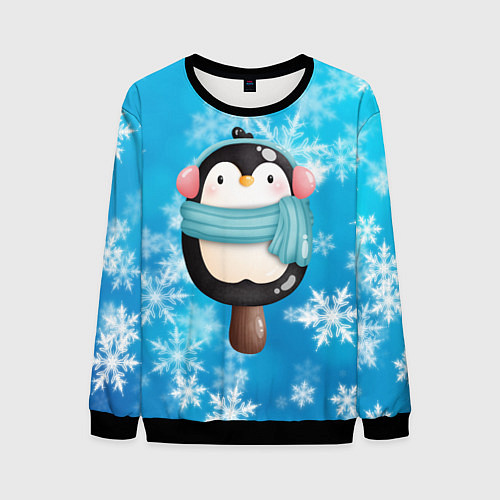 Мужской свитшот Пингвин - эскимо Новый год / 3D-Черный – фото 1