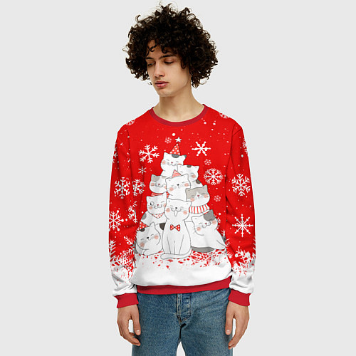 Мужской свитшот КОТОЁЛКА на новый год / 3D-Красный – фото 3
