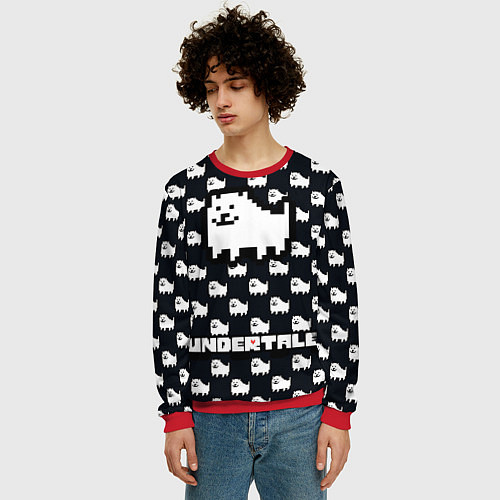 Мужской свитшот UNDERTALE DOG AND LOGO УНДЕРТАЛЕ / 3D-Красный – фото 3